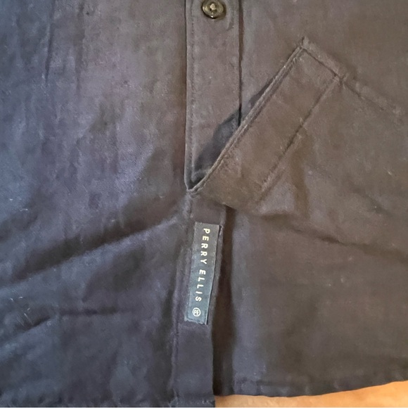 Perry Ellis | Men’s Linen Blend Navy Blue Front Open Shirt; Size XL (tall) NWT - Picture 14 of 15